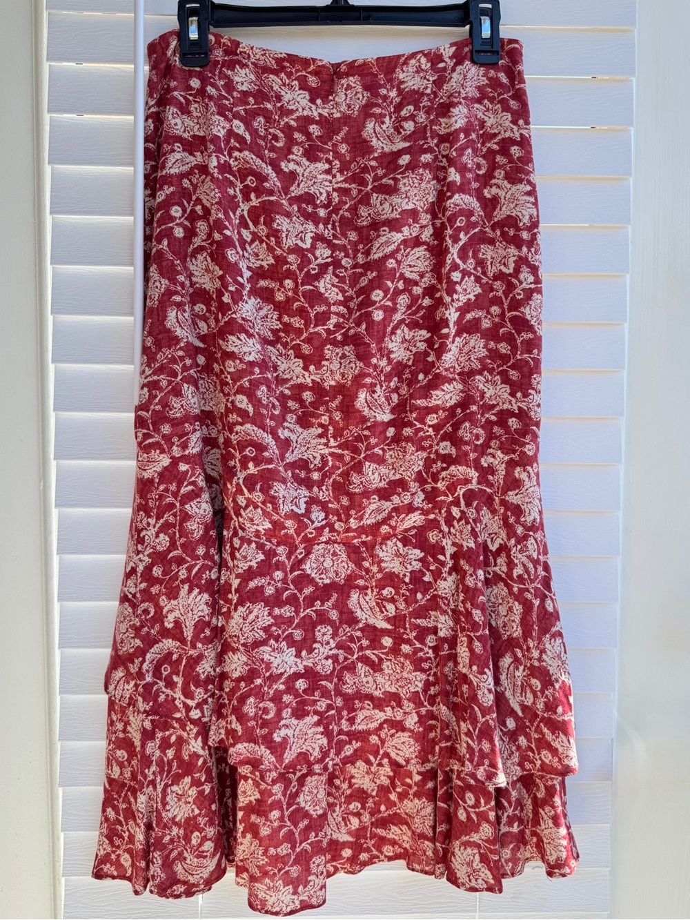 Peruvian Connection Red Floral Viscose Midi Skirt Women Size 6 Boho Layered Hem - Picture 8 of 12